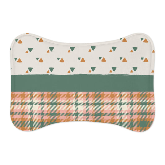 "Geometric Plaid Pup Retreat" | Pet Feeding Mat