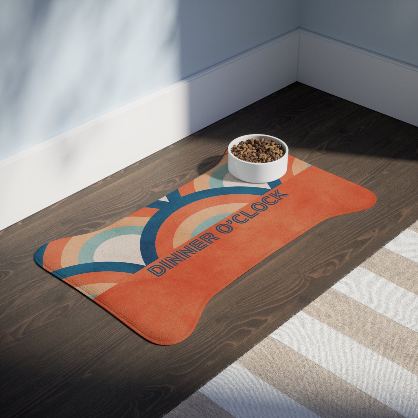 "Boho Rainbow- Dinner O'Clock" | Pet Feeding Mat