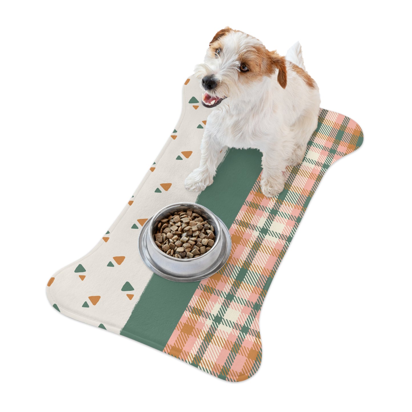 "Geometric Plaid Pup Retreat" | Pet Feeding Mat